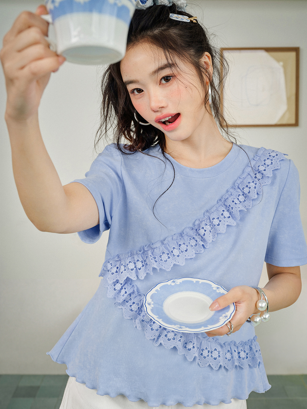 Floral Eyelet Trim Top