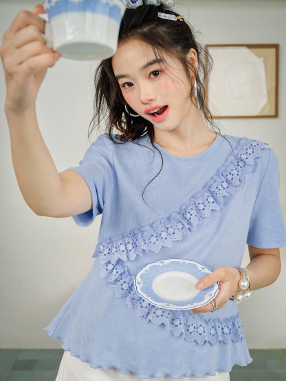 Floral Eyelet Trim Top