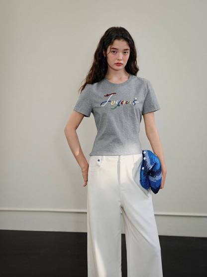 Embroidered Short Sleeve Top