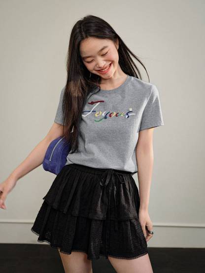 Embroidered Short Sleeve Top