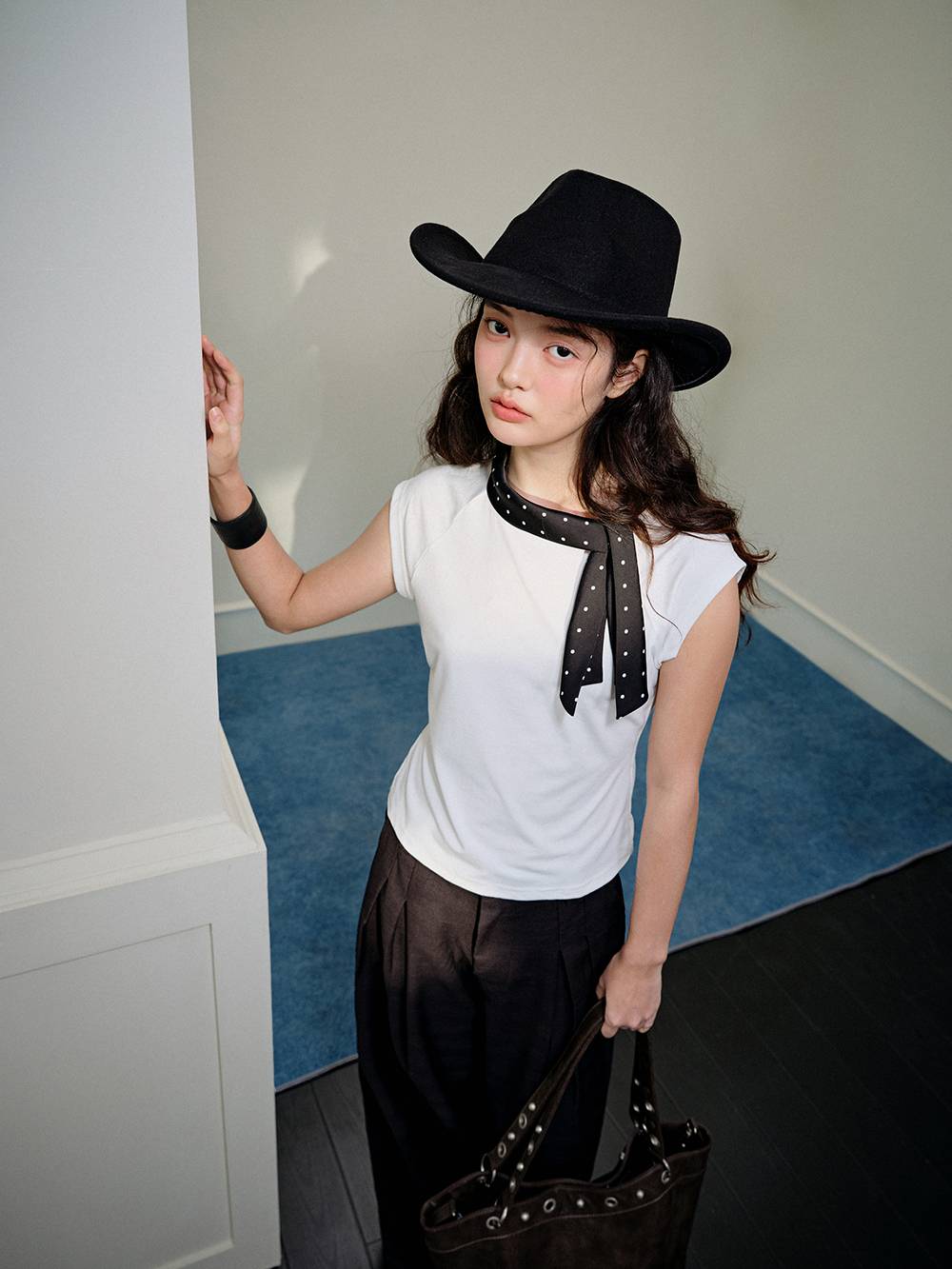 Polka Dot Bow Collar Top
