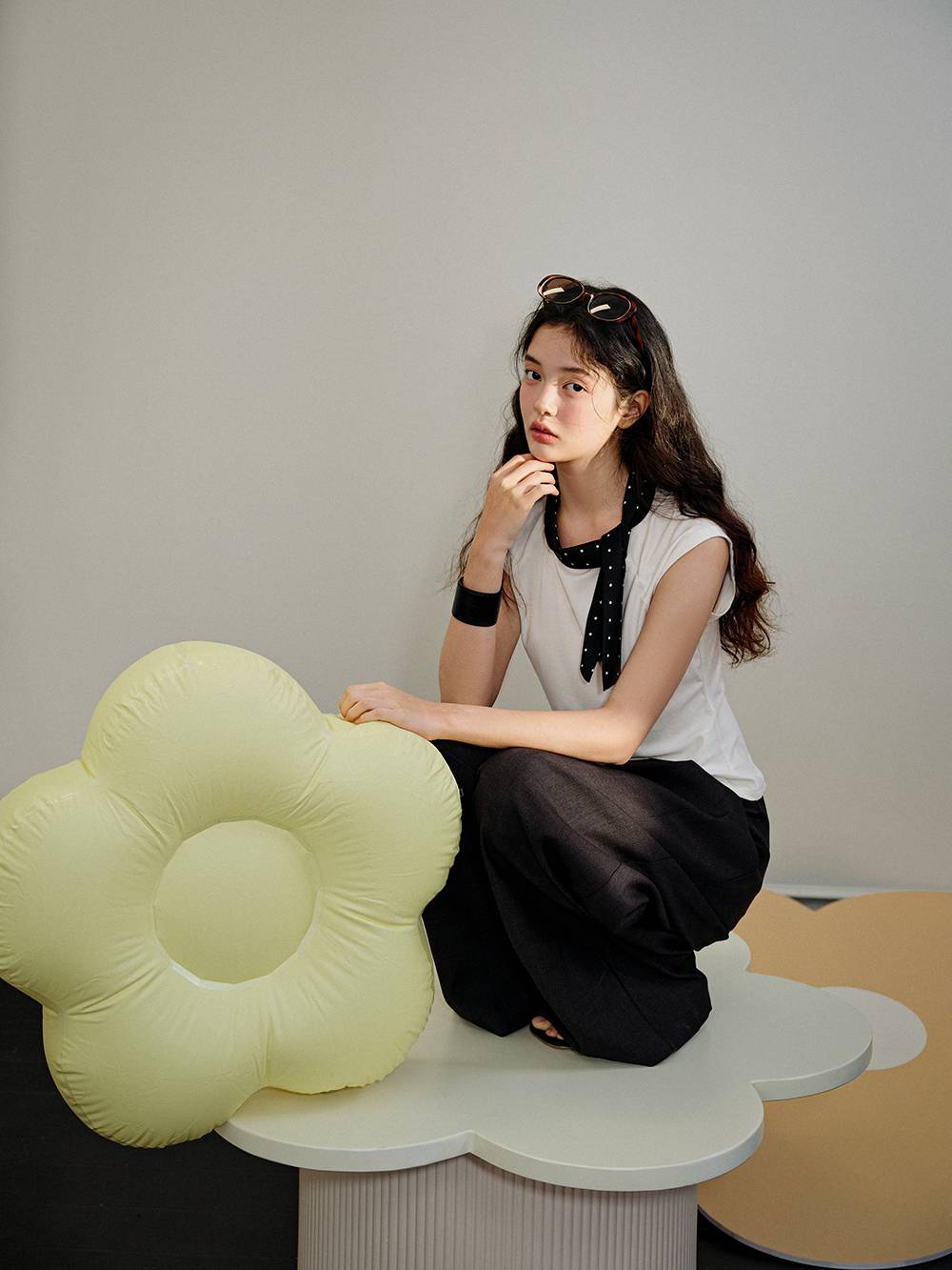 Polka Dot Bow Collar Top