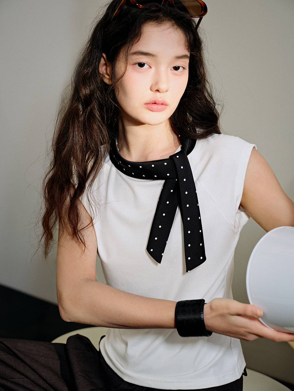 Polka Dot Bow Collar Top