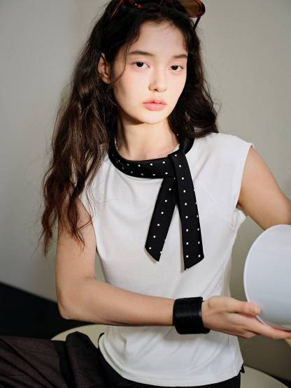 Polka Dot Bow Collar Top