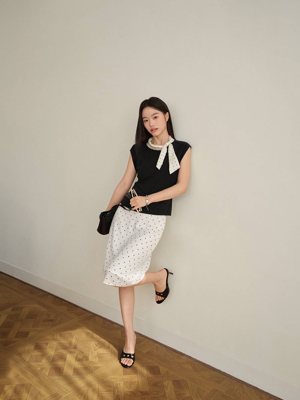Polka Dot Bow Collar Top