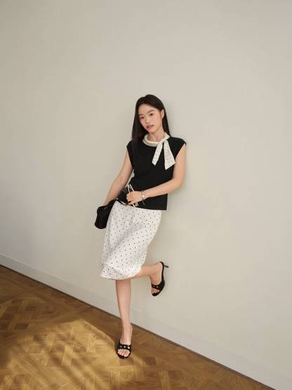 Polka Dot Bow Collar Top