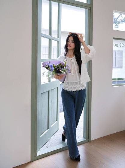 Lace Hem Relaxed Blouse