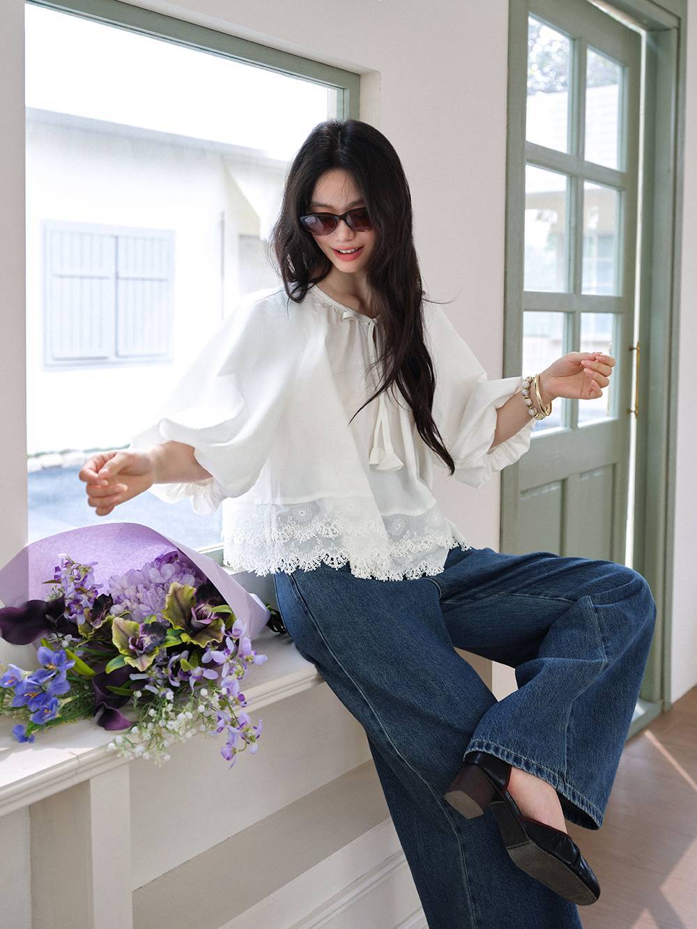 Lace Hem Relaxed Blouse