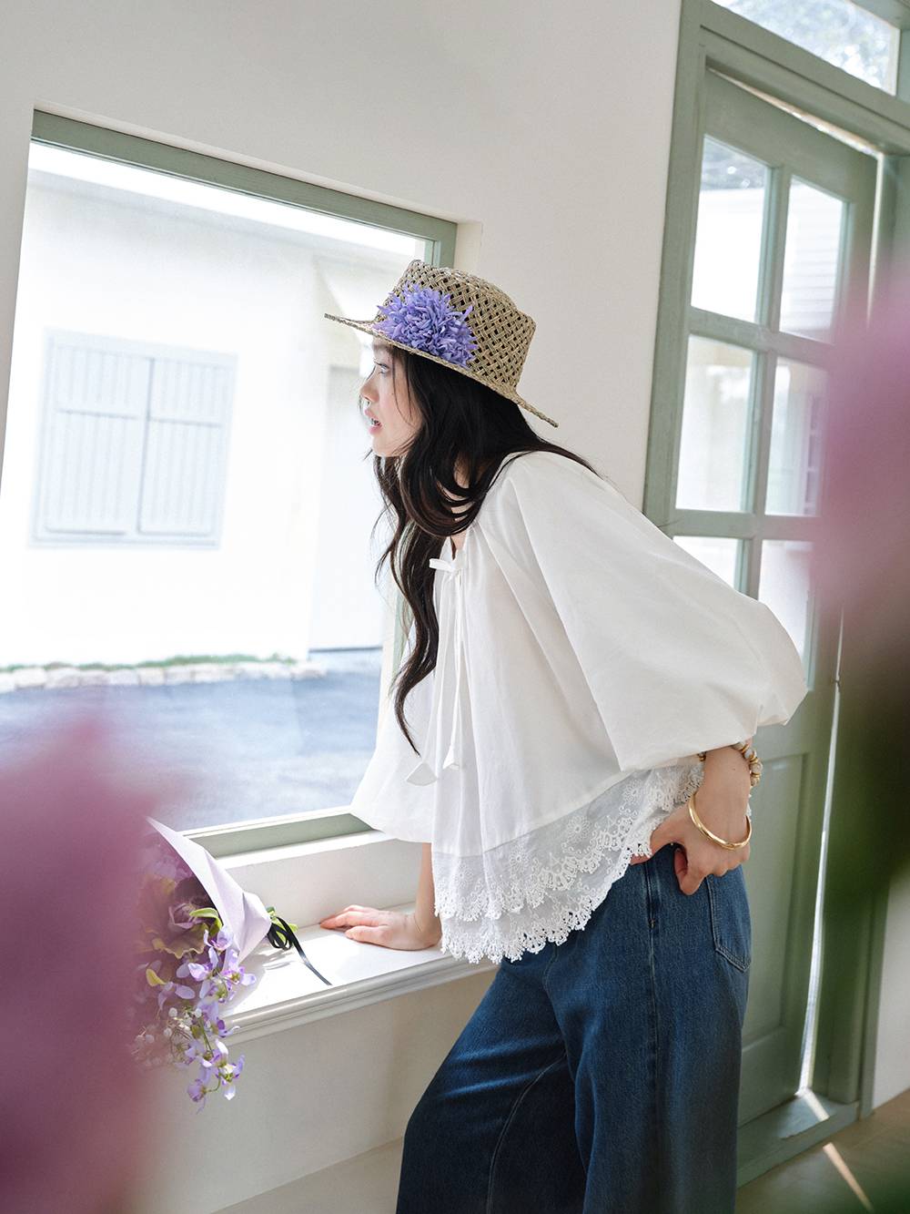 Lace Hem Relaxed Blouse