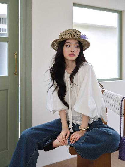 Lace Hem Relaxed Blouse