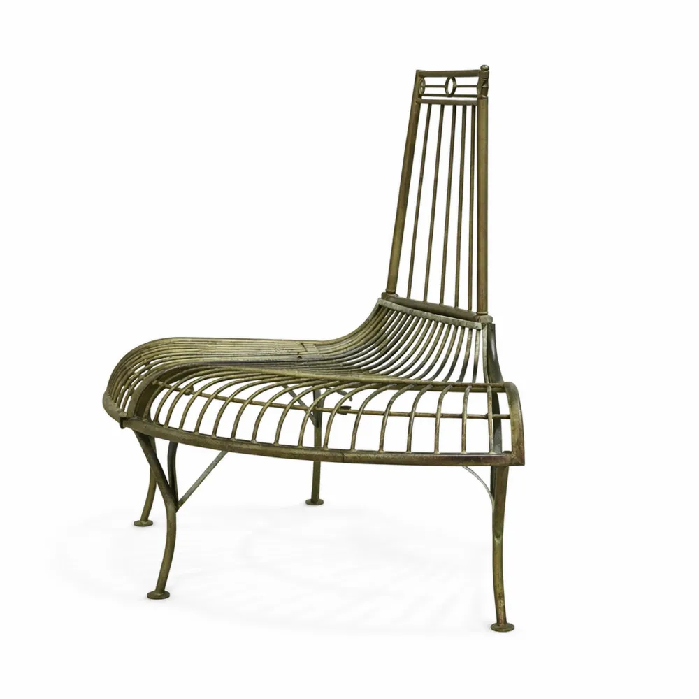 Banc de Jardin Demi-Lune en Fer Patiné Vert