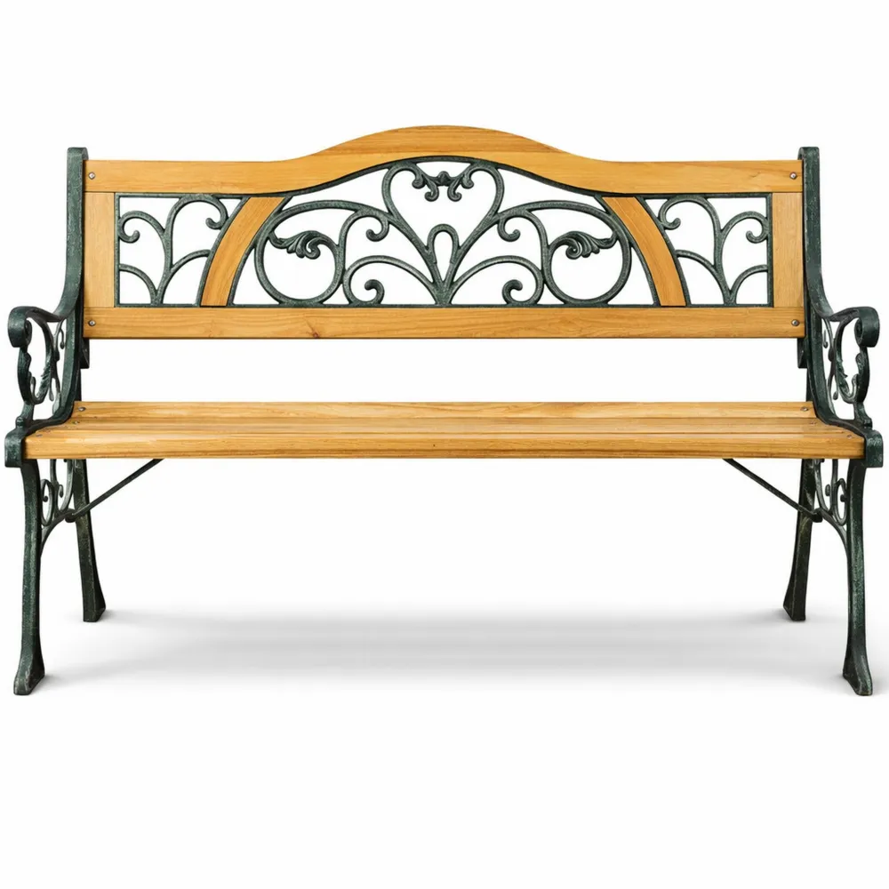 Banc de Jardin en Bois et Fer, Résistant aux Intempéries, pour Balcon et Terrasse