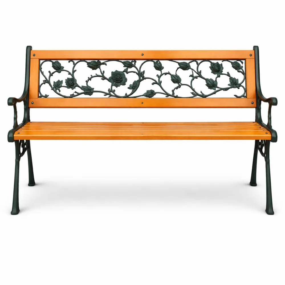 Banc de Jardin Résistant en Bois et Métal, Meuble Extérieur pour Terrasse et Balcon