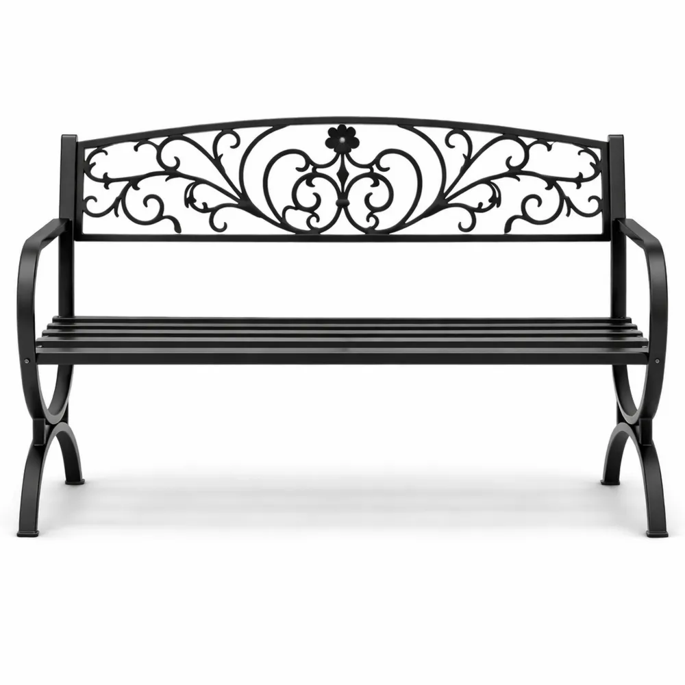 Banc de jardin en acier noir pour 3 personnes