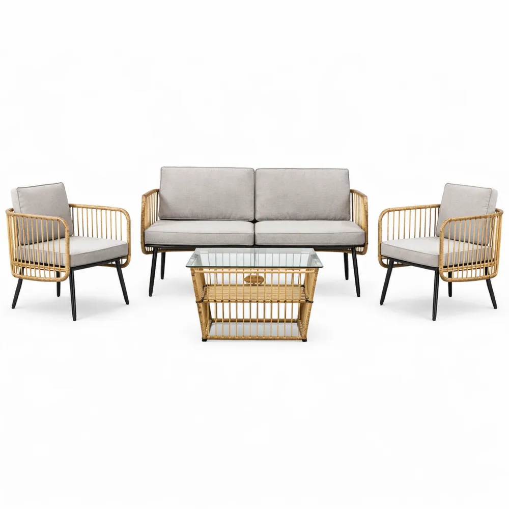 Set de Jardin avec Canapé, Fauteuils et Table en Résine Tressée