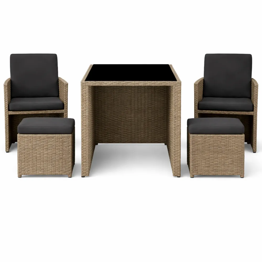 Ensemble de Mobilier de Jardin 4 Places avec Fauteuils, Poufs et Table
