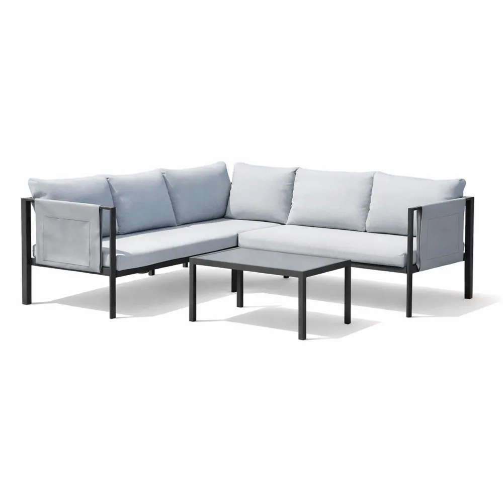 Salon de Jardin Extérieur 5 Places avec Table Basse en Verre