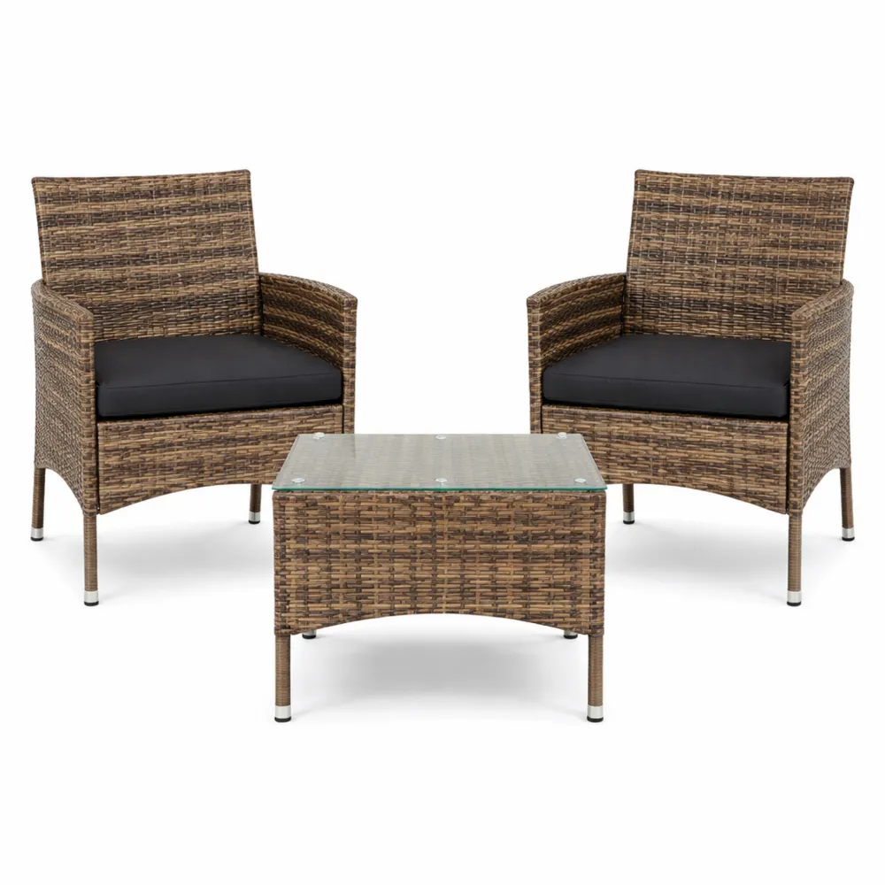 Mobilier de Jardin 2 Places avec Fauteuils et Table, Coussins Amovibles