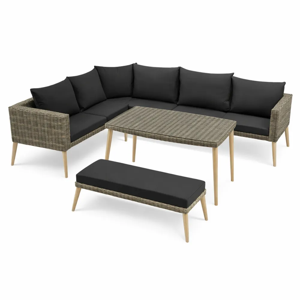 Ensemble de Mobilier d'Extérieur en Résine Tressée pour 4 Personnes avec Table