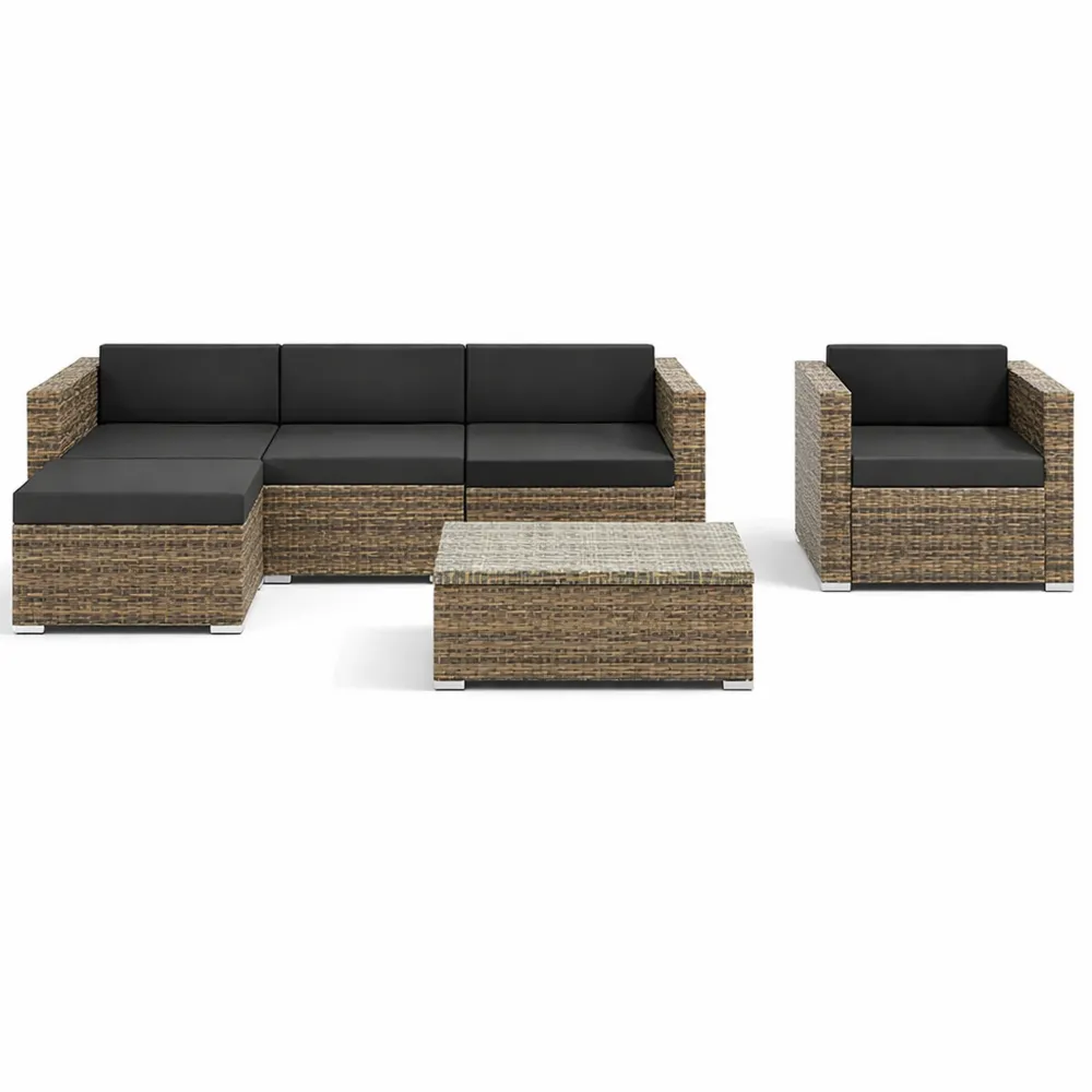 Mobilier de Jardin Extérieur en Rotin pour 5 Personnes avec Canapé, Fauteuil, Pouf et Table