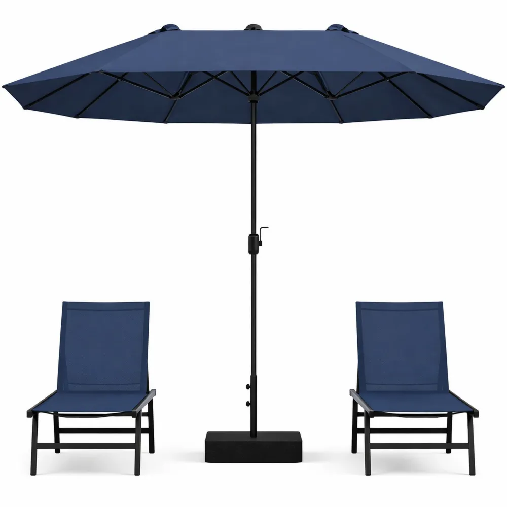 Parasol Extensible pour Jardin et Terrasse, 400 x 200 cm, Protection Solaire pour 8 Personnes, Toile en Polyester Imperméable, Bleu Marine