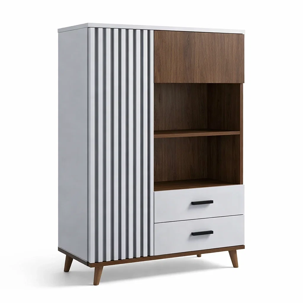 Modern Ribbed Storage Cabinet With Drawers-Hemsleyra