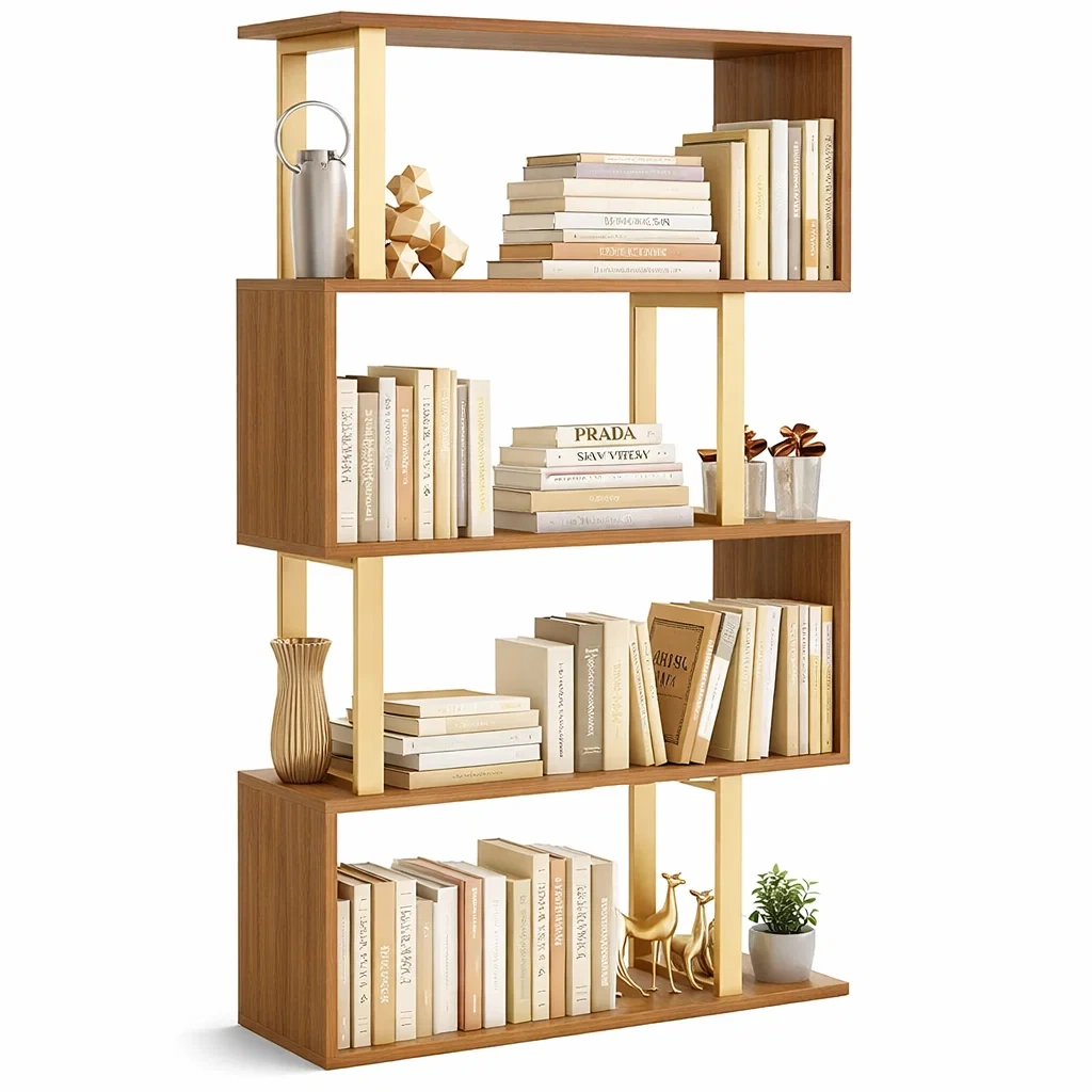 Modern Open Display Bookcase With Gold Frame-Hemsleyra