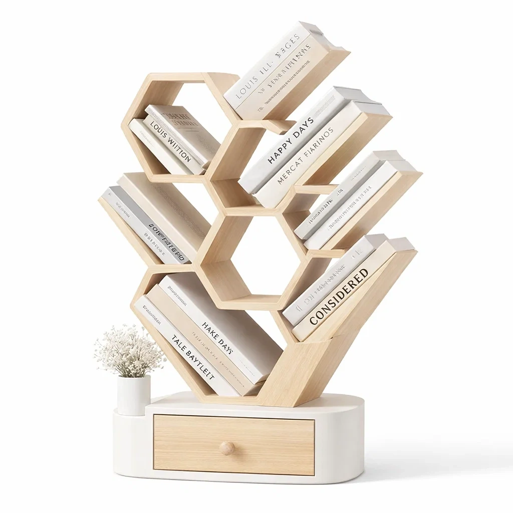 Honeycomb Wooden Display Bookshelf-Hemsleyra