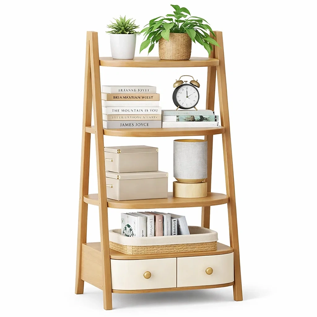 Modern Ladder Shelf With Drawers-Hemsleyra
