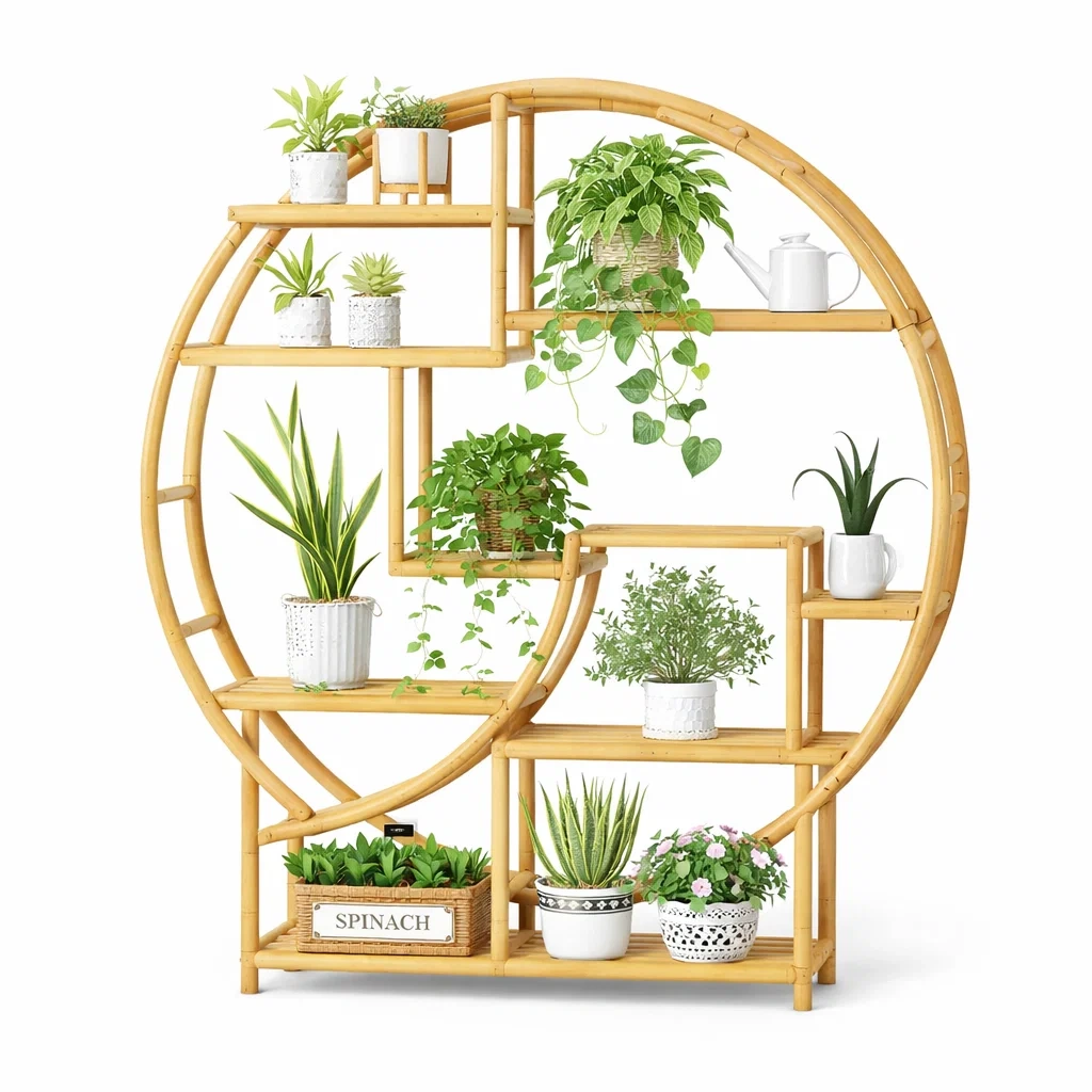 Round Bamboo Plant Display Shelf-Hemsleyra