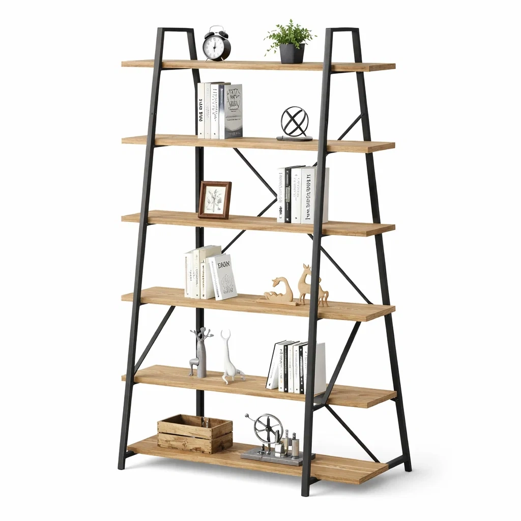Industrial Style 6-Tier Ladder Bookshelf Storage Rack-Hemsleyra