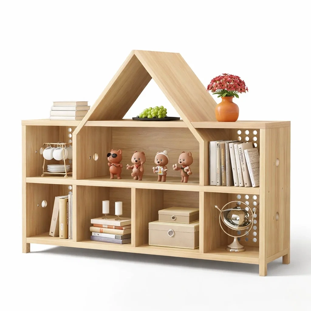 House-Shape Wooden Storage Display Shelf Cabinet-Hemsleyra