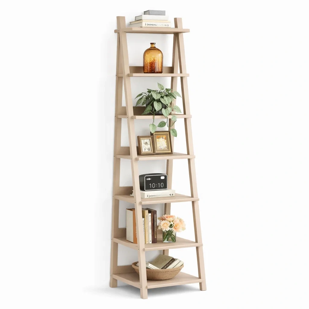Minimalist Ladder Wooden Display Storage Shelf-Hemsleyra