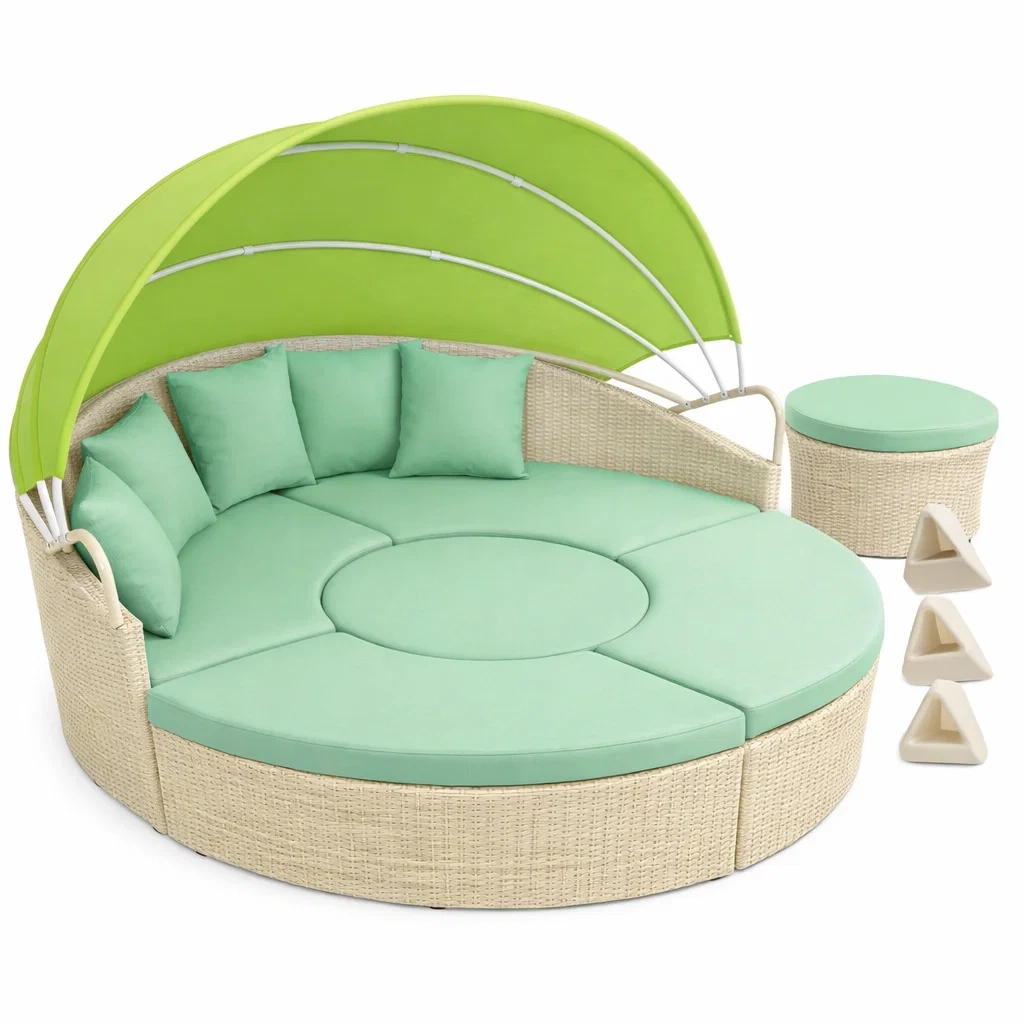 Outdoor Rattan Round Daybed Lounge Sofa Set-Hemsleyra