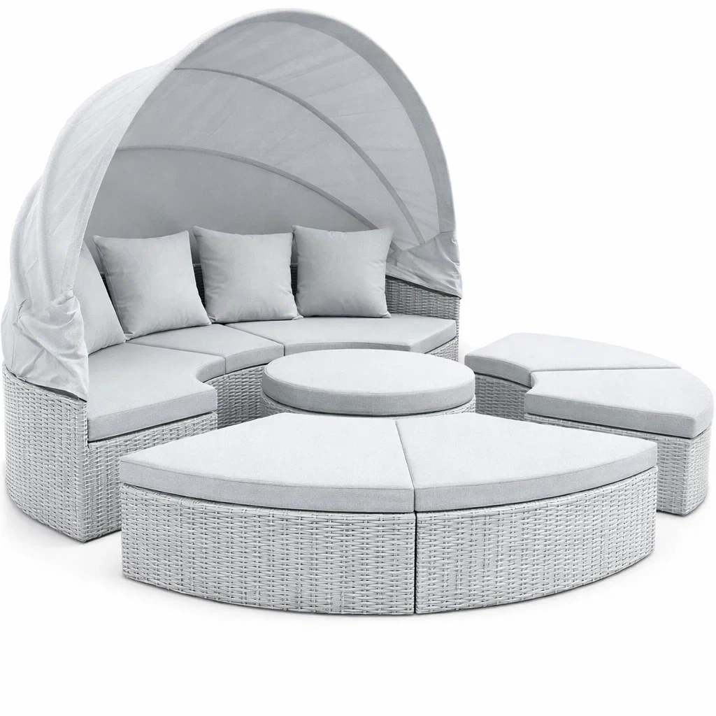 Luxury Outdoor Rattan Canopy Daybed Lounge Set-Hemsleyra