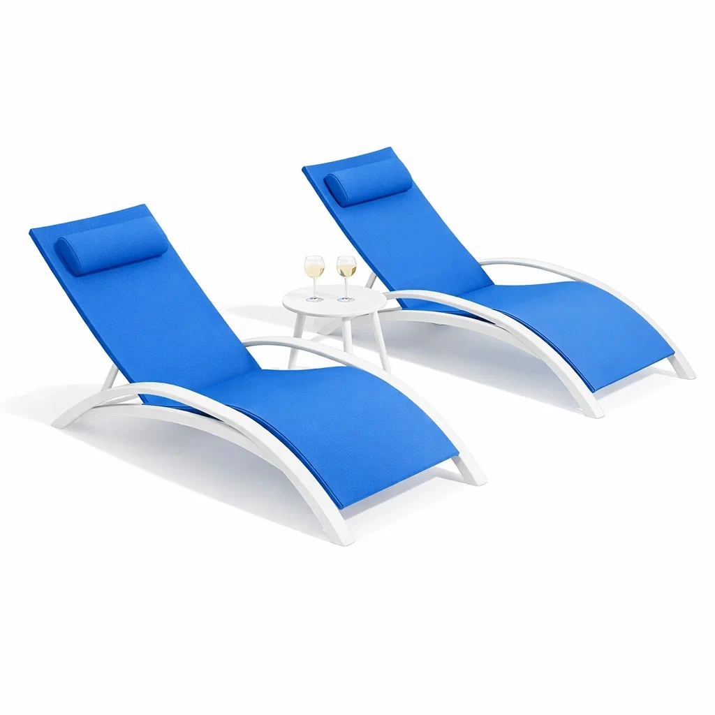 Modern Outdoor Double Chaise Lounge Set with Table-Hemsleyra