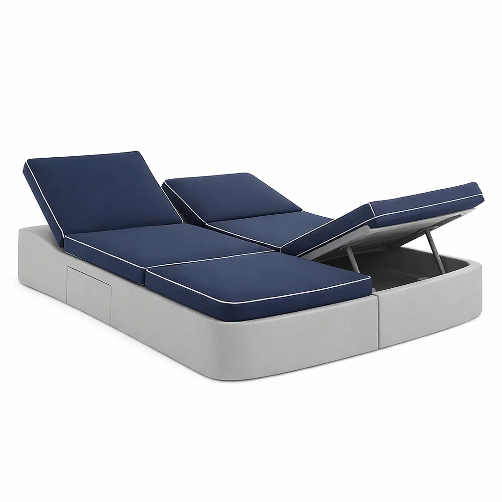 Modern Adjustable Outdoor Double Chaise Lounge with Storage Base-Hemsleyra