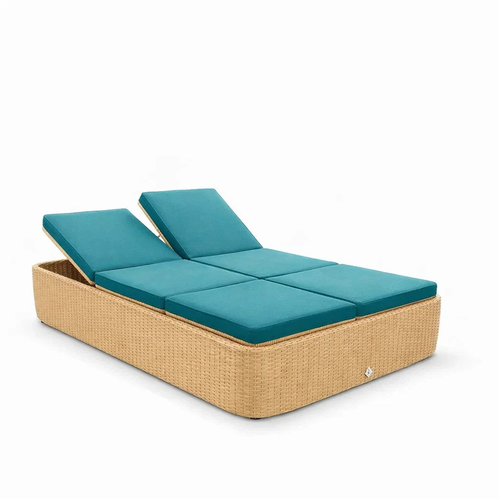 Outdoor Wicker Double Chaise Lounge Daybed-Hemsleyra