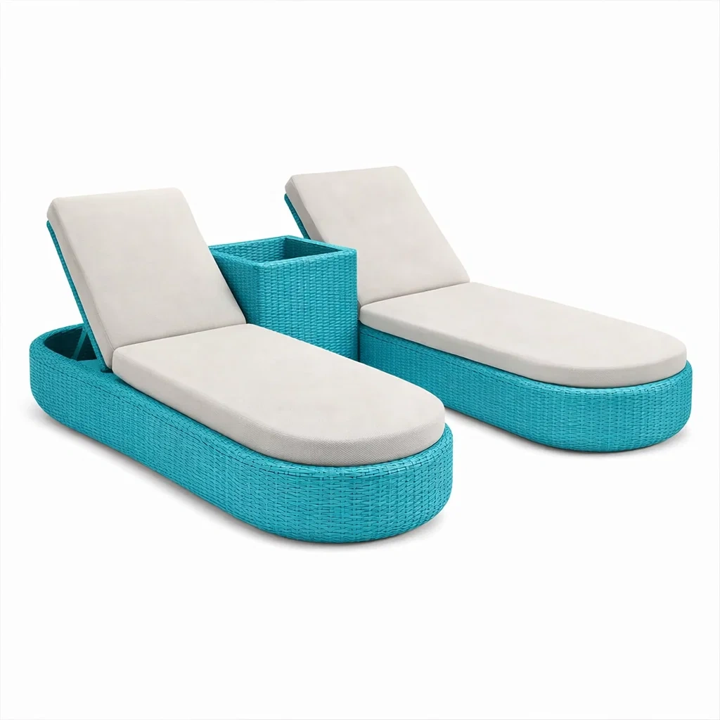 Outdoor Wicker Twin Chaise Lounge Set with Side Table-Hemsleyra