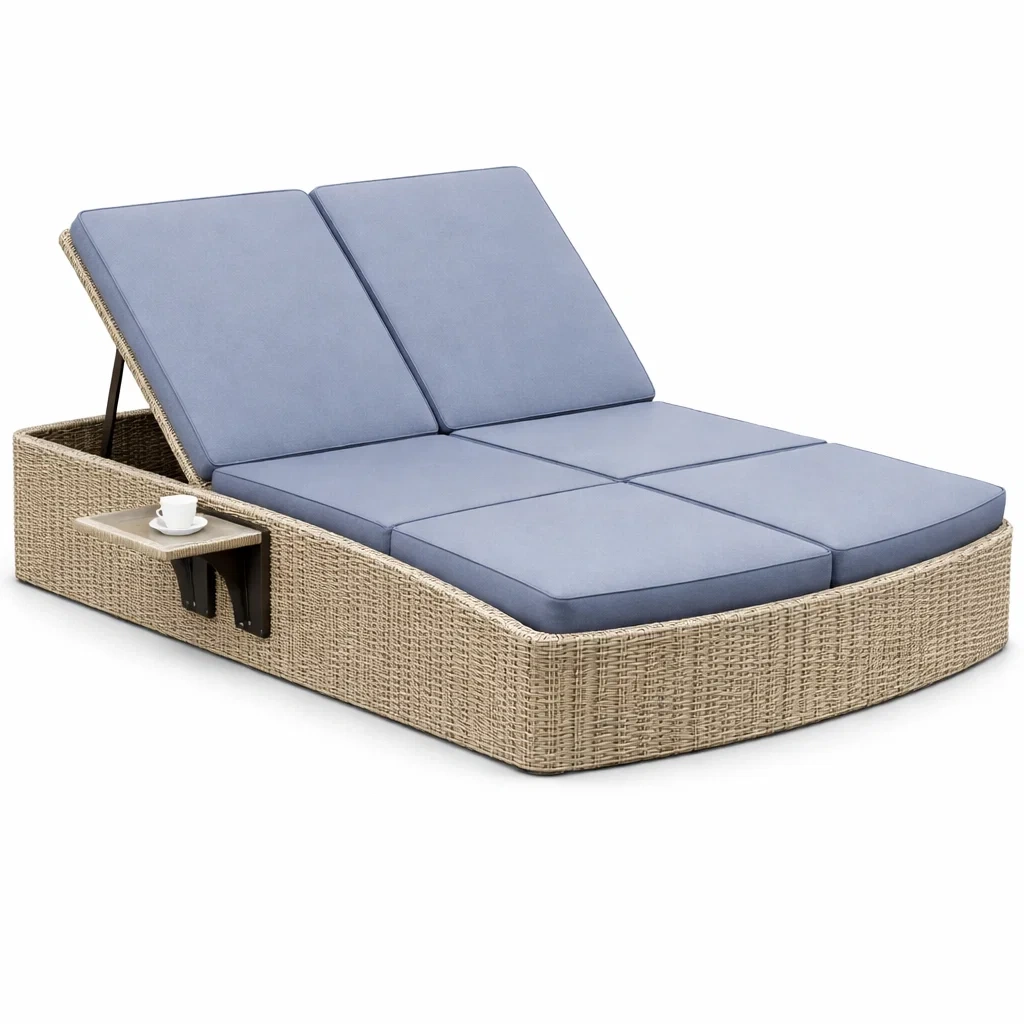 Outdoor Wicker Double Chaise Lounge Daybed with Side Table-Hemsleyra