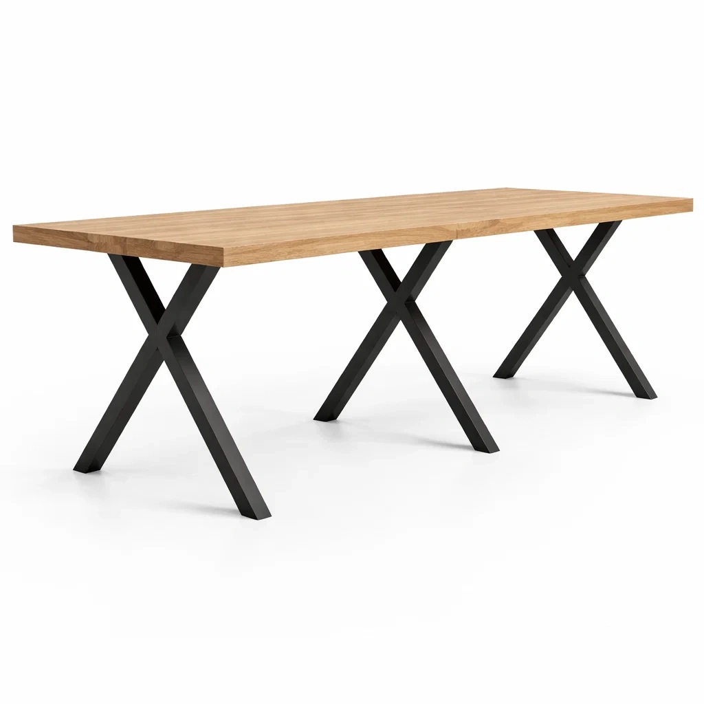 Industrial Style Wooden Dining Table with Metal X Legs-Hemsleyra
