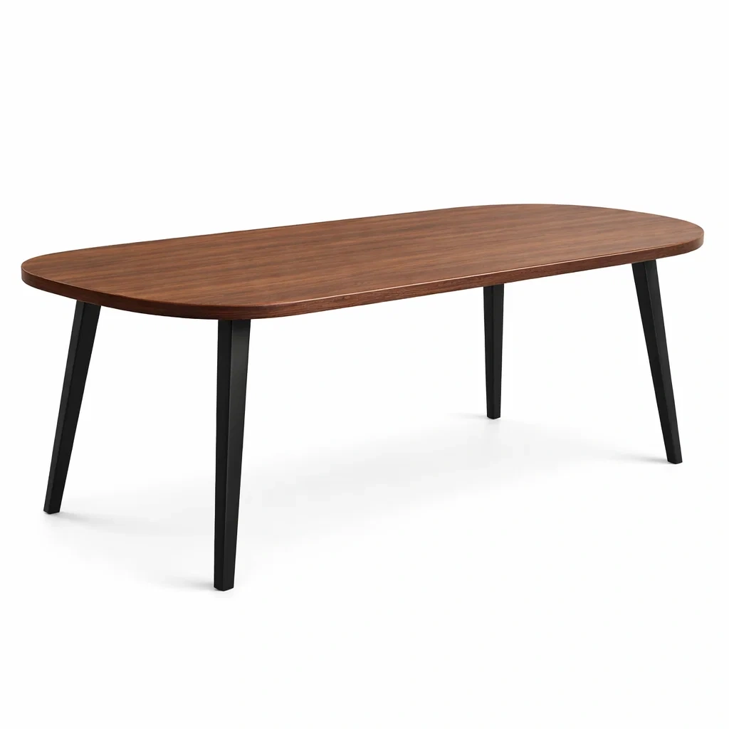Modern Oval Wooden Coffee Table with Metal Legs-Hemsleyra