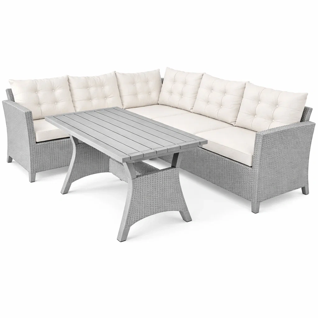 Outdoor Wicker Patio Dining Sofa Set with Table-Hemsleyra