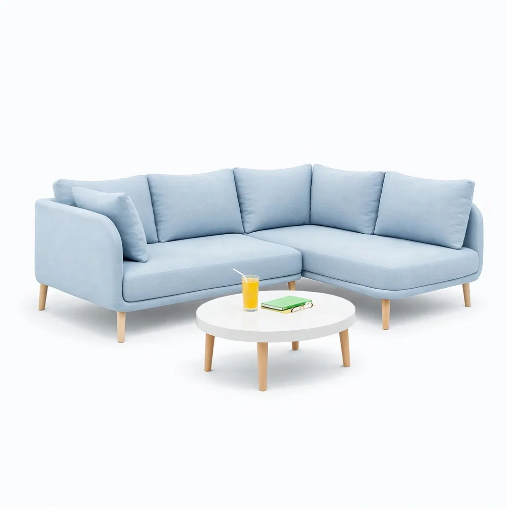 Modern L-Shaped Fabric Sectional Sofa with Coffee Table-Hemsleyra