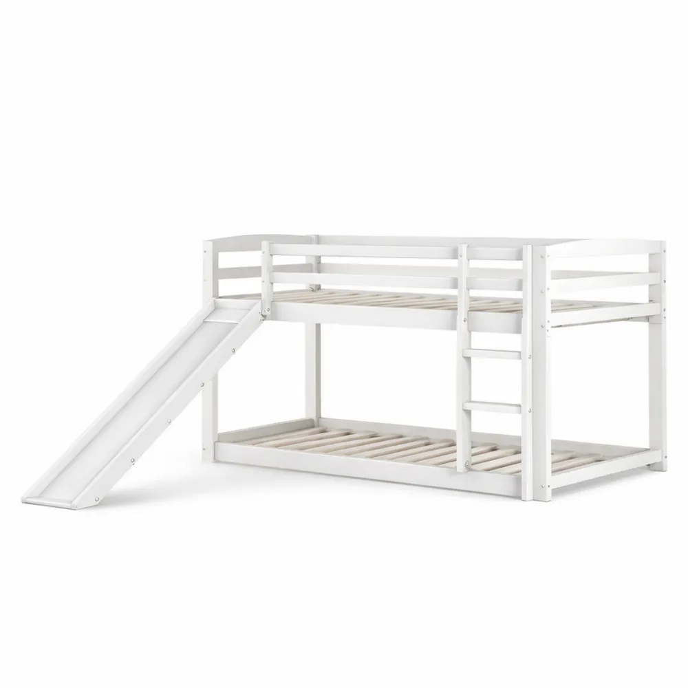 Lit superposé multifonctionnel avec toboggan et échelle 90x200 cm