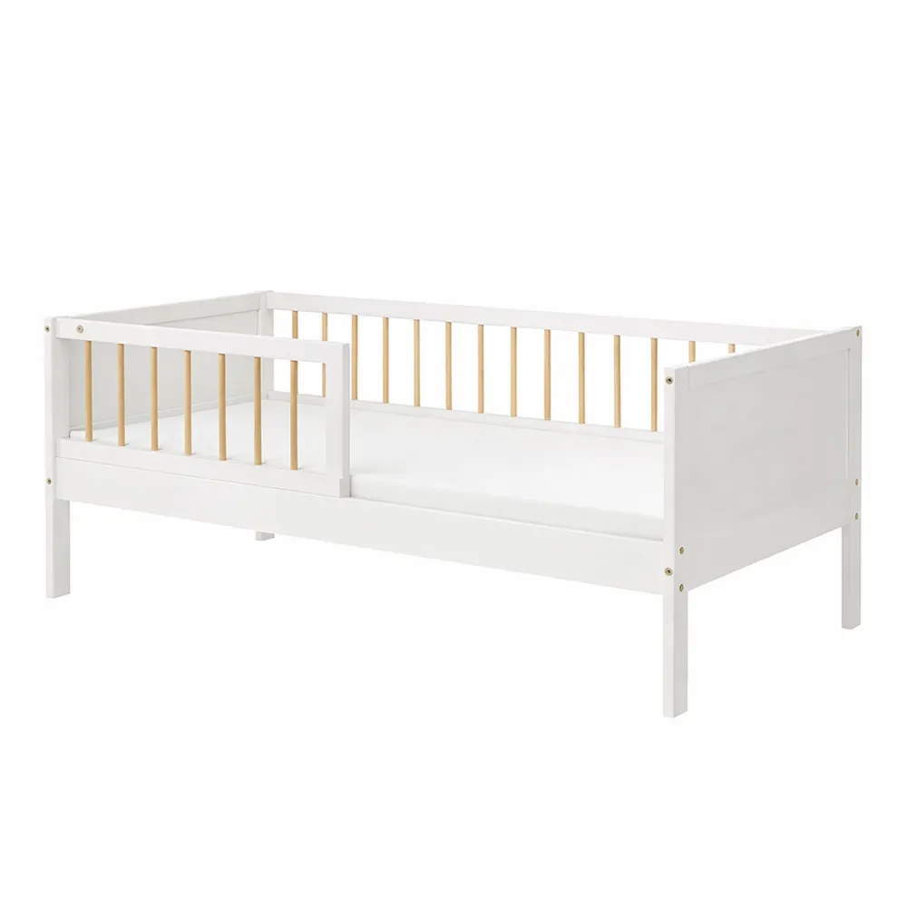 Lit Enfant Bois Pin 70x140 cm avec Sommier et Barrières Antichute