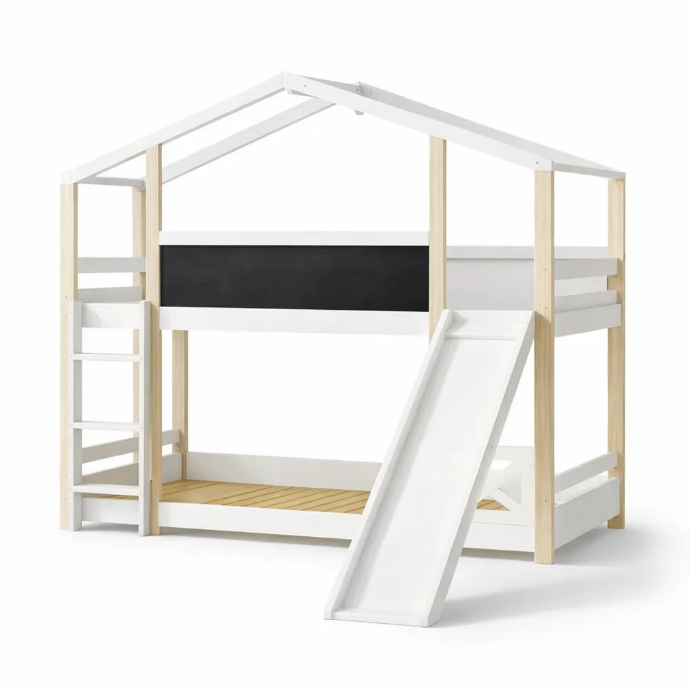 Lit Cabane Enfant avec Toboggan et Échelle, Sécurité Réhaussée 90x200 CM