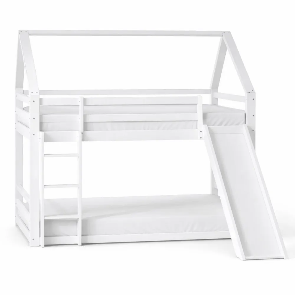 Lit Cabane Enfant avec Toboggan et Échelle, Lit Simple Sécurisé