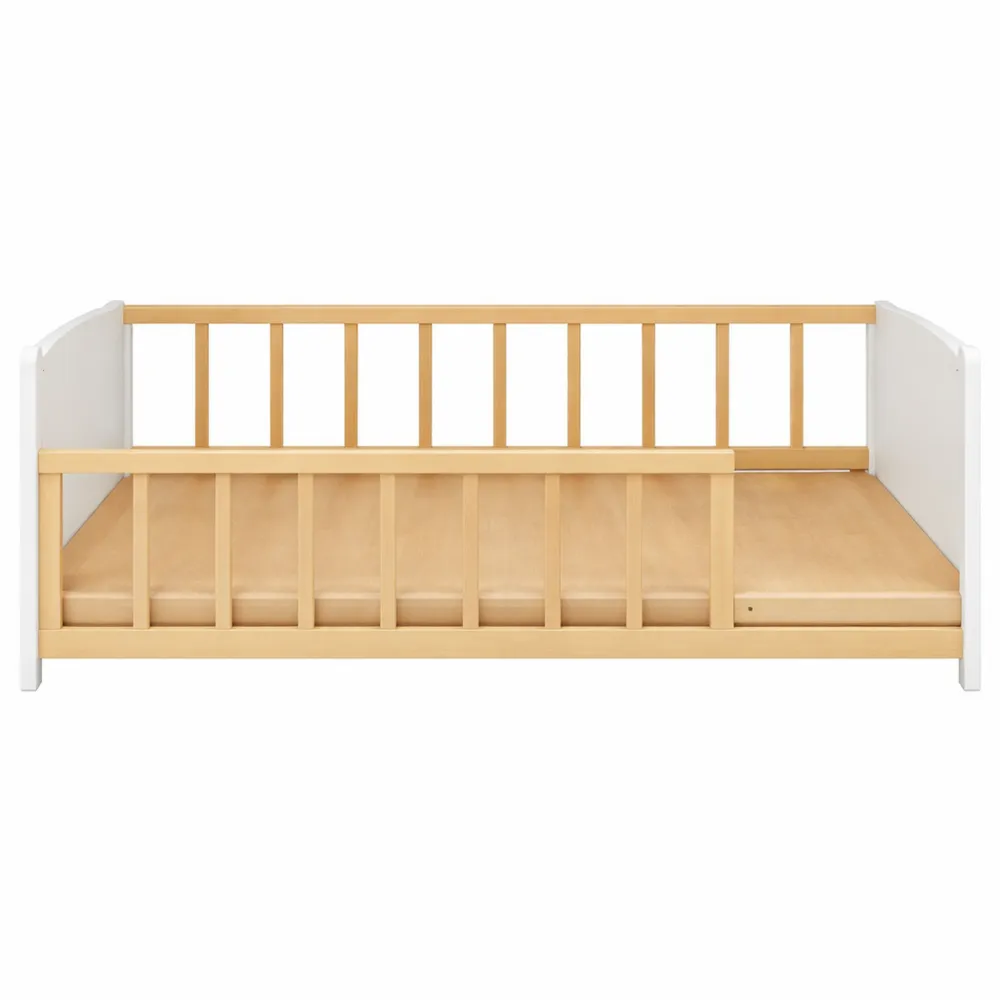 Lit contemporain 90x190 avec sommier, blanc et bois