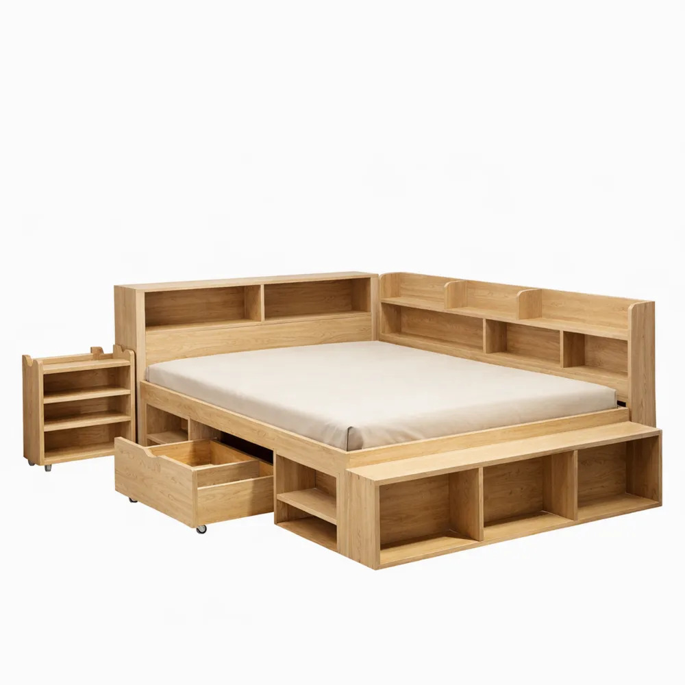 Lit Multifonctionnel avec Rangement en Bois pour Chambre